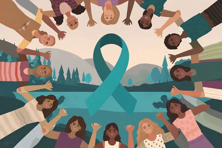 Women Holding Hands Ovarian Cancer